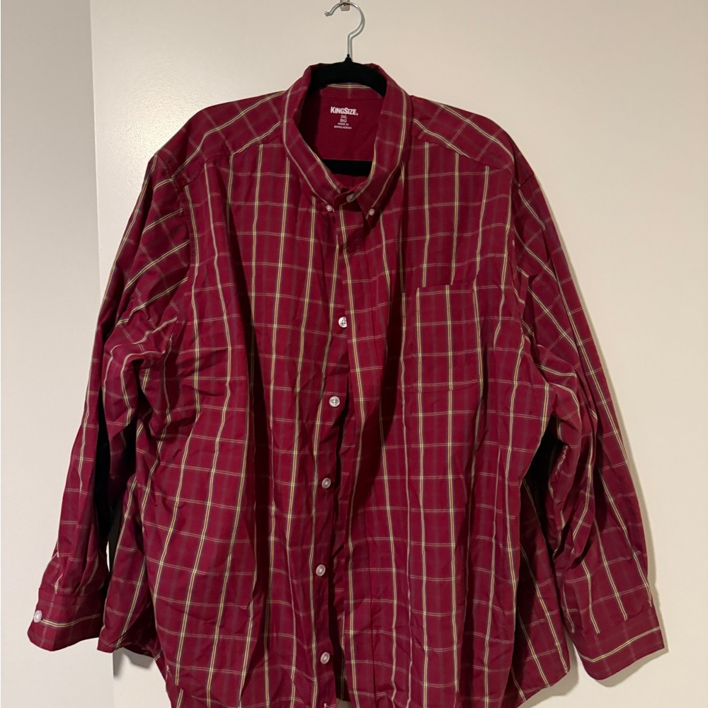 KingSize Men's Red Plaid Casual Button Down Shirt